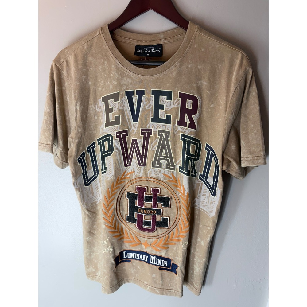 Smoke Rise Ever Upward Luminary Minds Graphic T-Shirt Tan Mens Medium